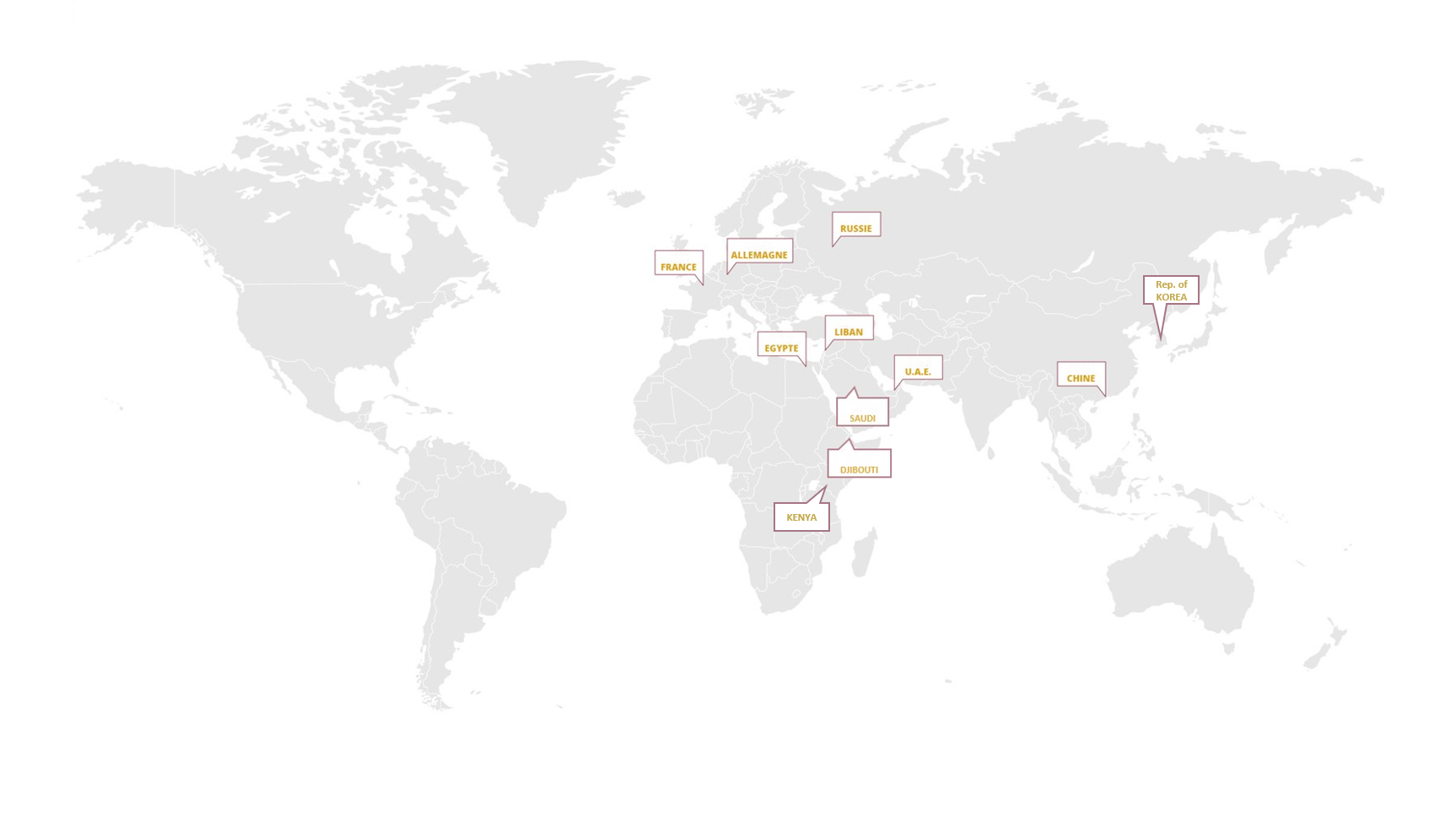 Implantations Banque Misr : France, Allemagne, Russie, Liban, Égypte, U.A.E., Saudi, Djibouti, Chine